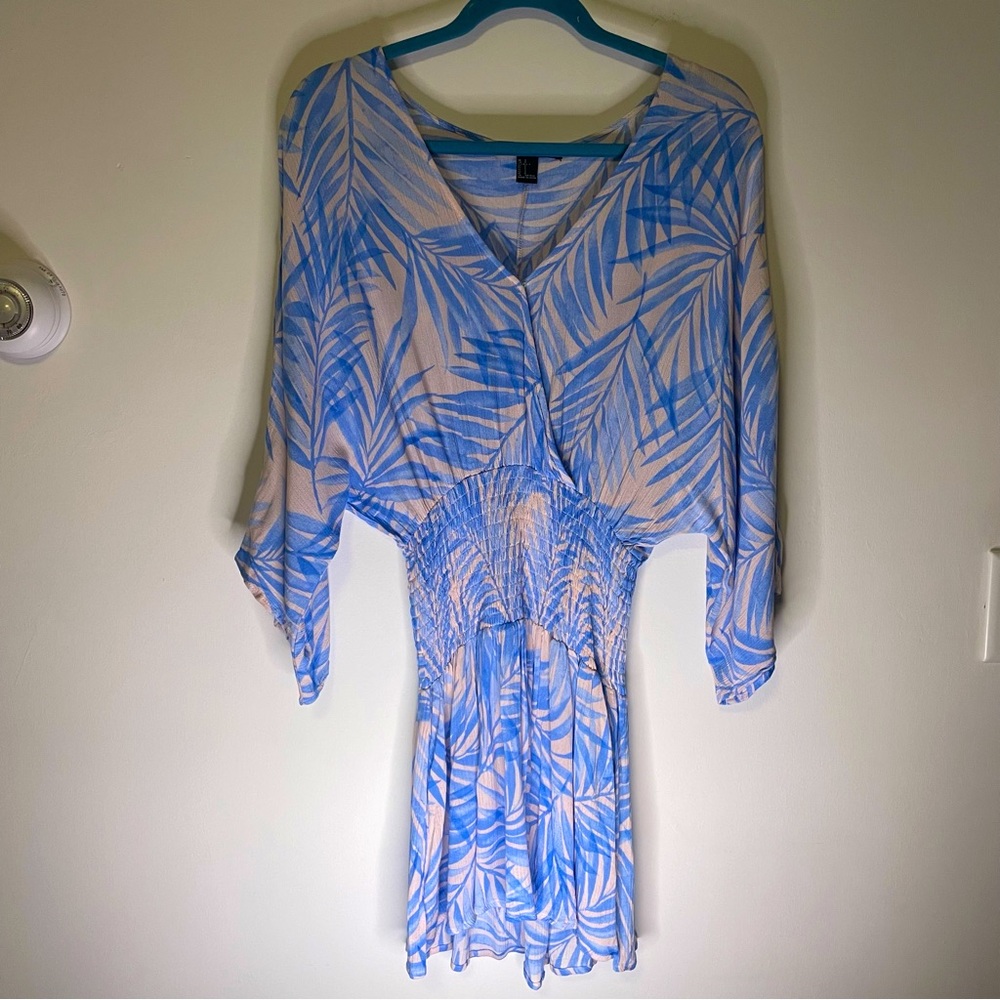 Forever 21 Dress Light Blue & Tan Design Cinched Waist Ladies Size Small